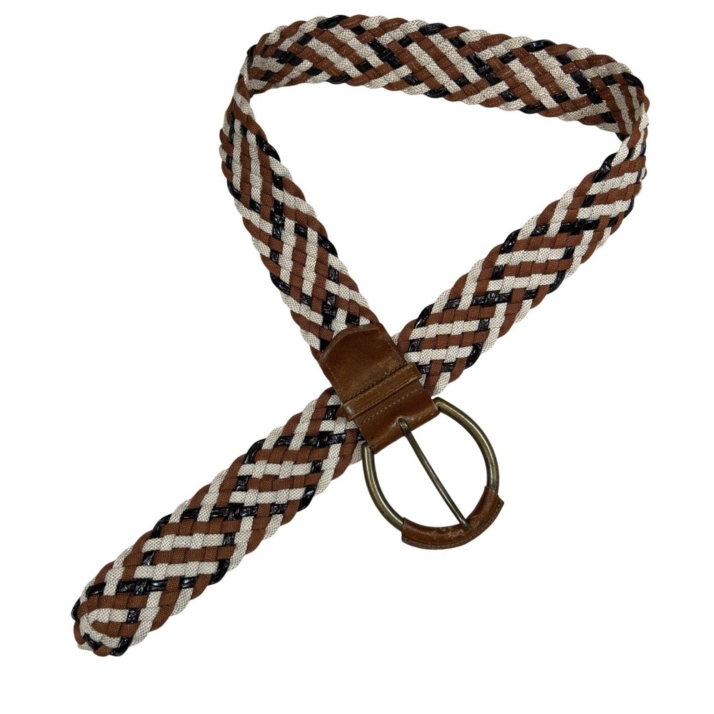 Alain Manoukian Vintage Braided Belt Made in France Brown Cream Black Woven Wide